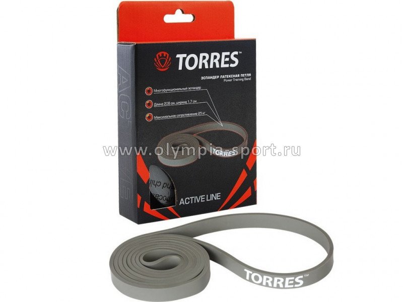 Эспандер TORRES латексная петля, длина 208см, шир.1,7см, сопротивление 25 кг, серый