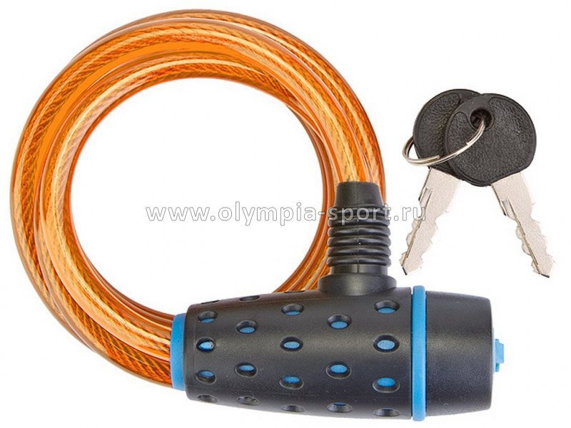 Велозамок 8х1800мм 87318 с ключом со стальн. тросом, черн-жел.