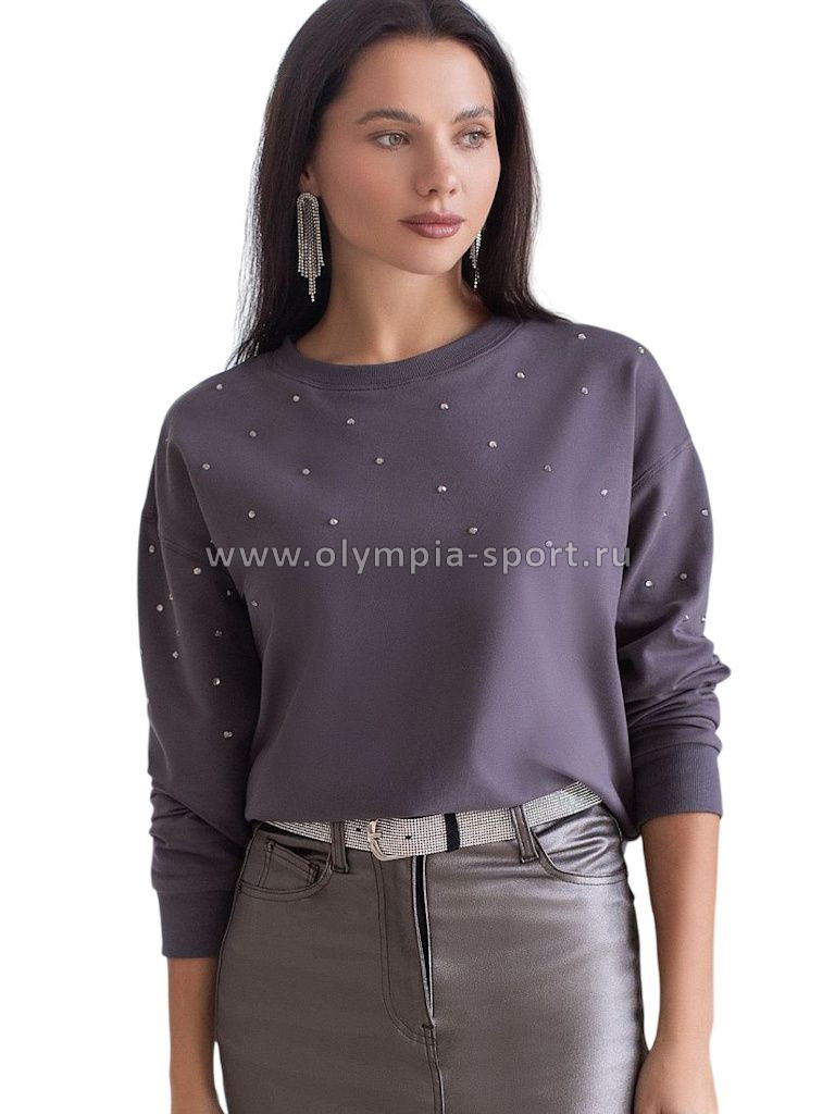 Джемпер женский Vilatte D49.072 т.серый_стразы